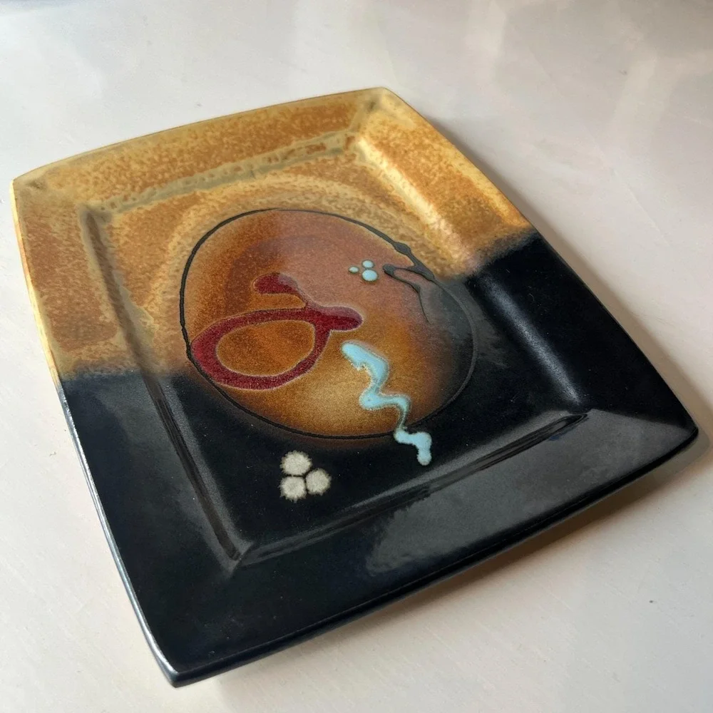 Signed Loren Lukens Studio Pottery Modern Art Dinnerware Plate Platter Vintage
